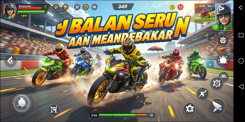 Screenshot utama menunjukkan aksi balapan mendebarkan di 34R.