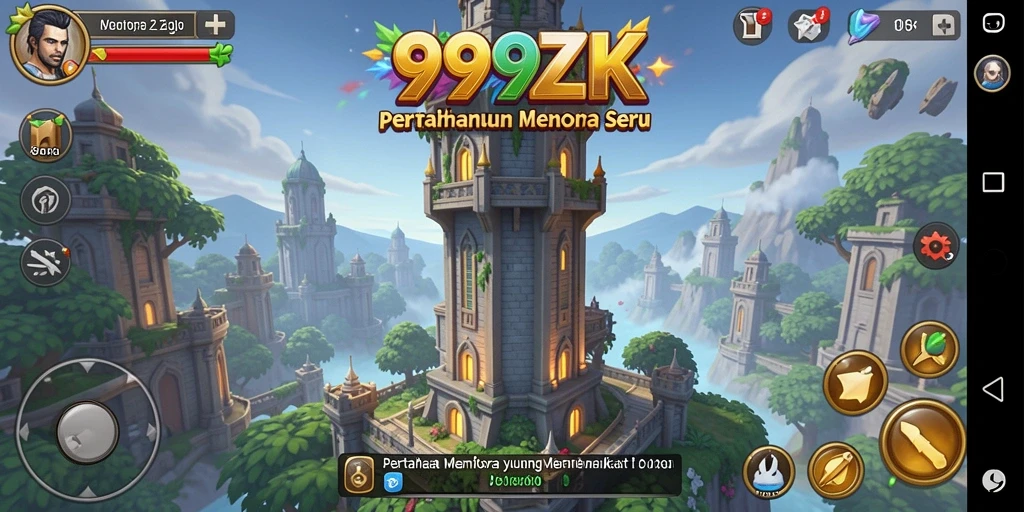 Screenshot gameplay 999ZK menampilkan aksi menara dan strategi bertahan.