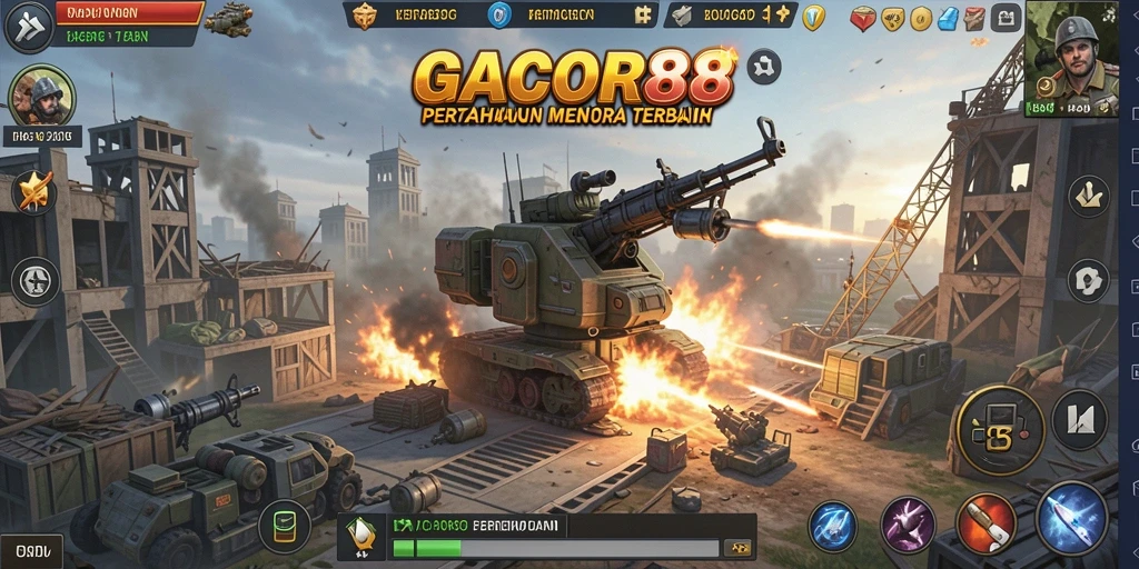Tampilan gameplay GACOR88 dengan menara yang siap bertahan.