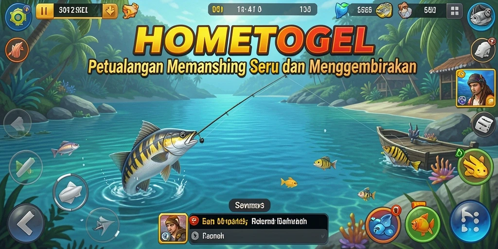 Gameplay HOMETOGEL menampilkan pengalaman memancing yang menakjubkan.