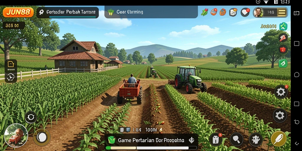 Tampilan gameplay <strong>JUN88</strong> yang menarik saat bercocok tanam dan merawat hewan.
