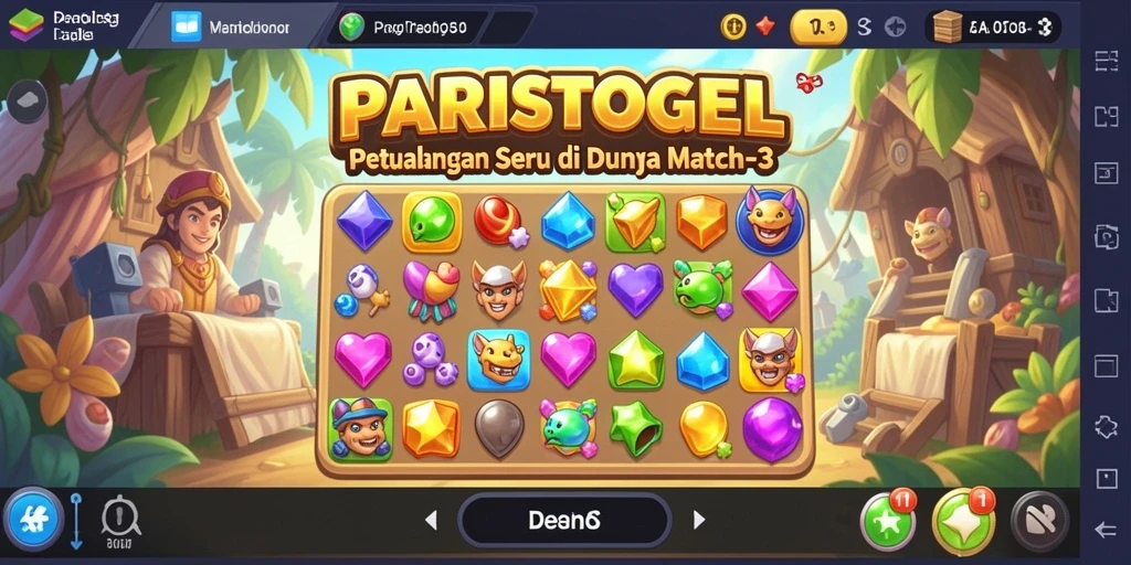 Screenshot menunjukkan gameplay menarik dalam PARISTOGEL dengan tantangan Match-3.