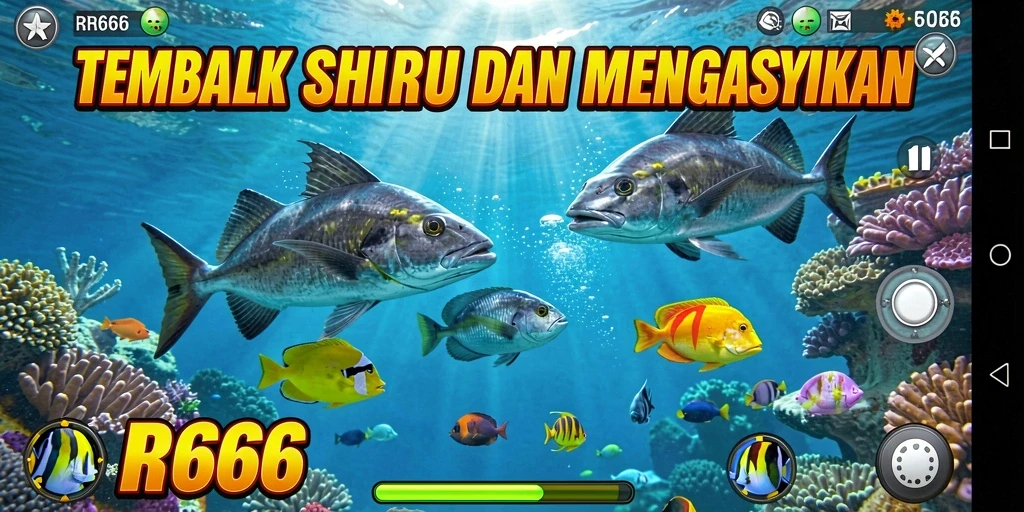 Tampilan gameplay seru dalam RR666 saat menembak ikan.