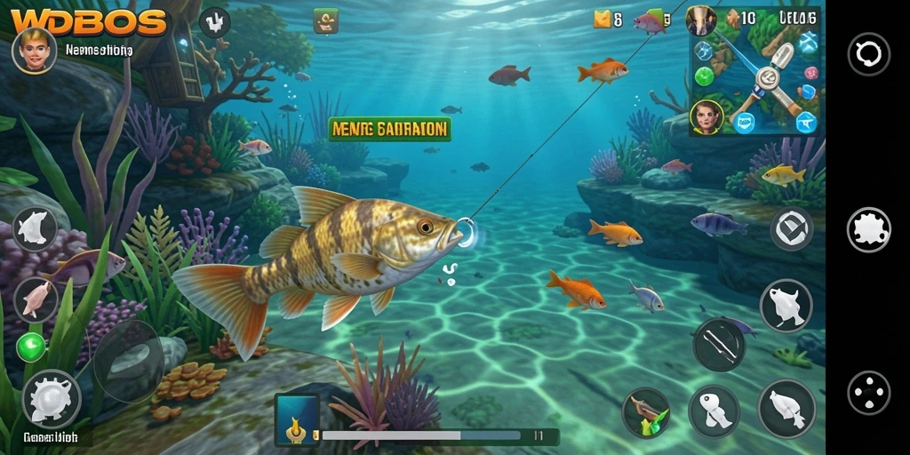 Tangkapan layar gameplay WDBOS menampilkan pengalaman memancing yang mendebarkan.