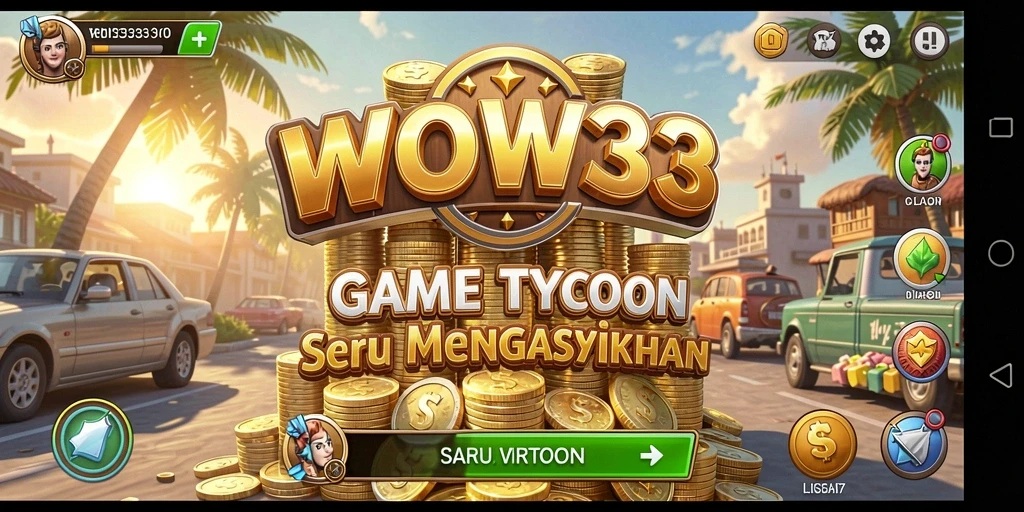 Screenshot permainan WOW33 menunjukkan momen seru membangun kerajaan bisnis.